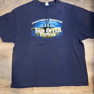 Vintage Christian TShirt Forgiveness Redemption John 3:16 Act Now Print Navy 2XL